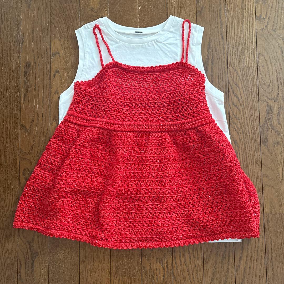 ミラオーウェン 【ウォッシャブル】クロシェニットキャミ×ノースリ