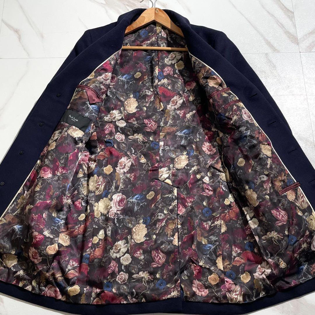 美品 ポールスミス 花柄 チェスターコート ロング丈 ネイビー アウター