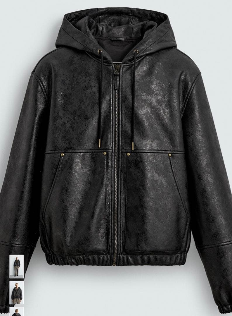 ZARA レザーパーカー　フーデッド　ジャケット ZARA レザーパーカー フーデッド ジャケット - メルカリ