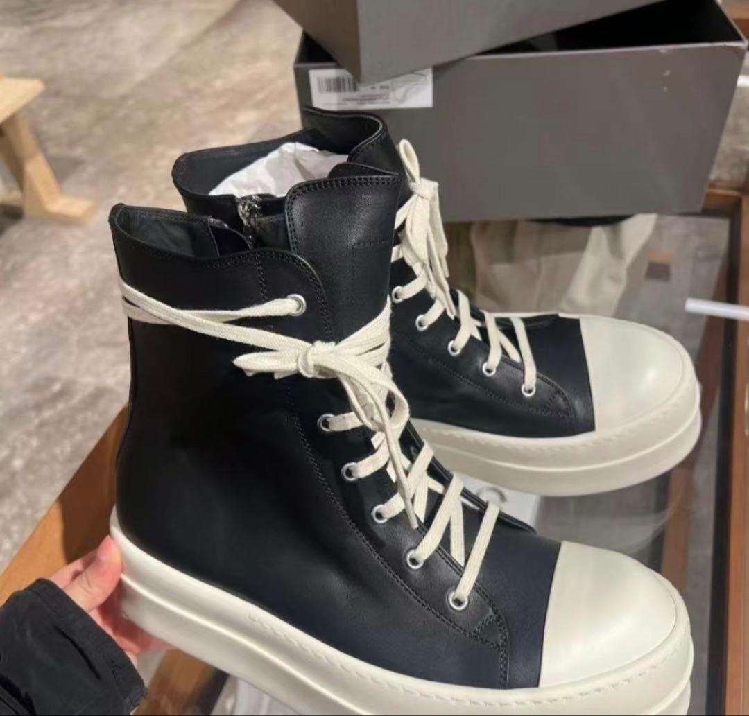 n*·様 rick owens ハイカットスニーカー ブラック 厚底7cm /3 RICK OWENS DRKSHDW - 【25SS】 ハイカット スニーカー ラモーンズ