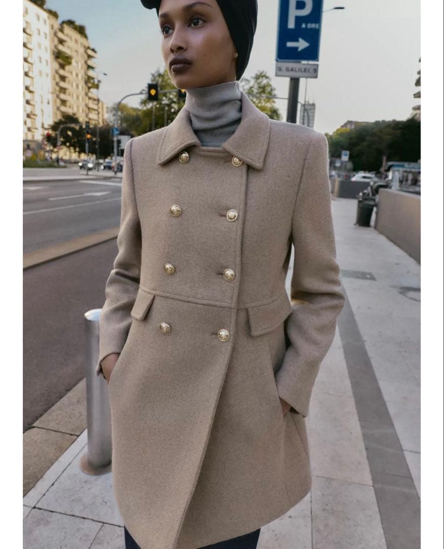 タグ付き新品★ZARAのウール混紡ショート丈ダブルブレストコート★XSサイズ ZARA】NEW ウール混紡ショート丈ダブルブレストコート (ZARA/コート