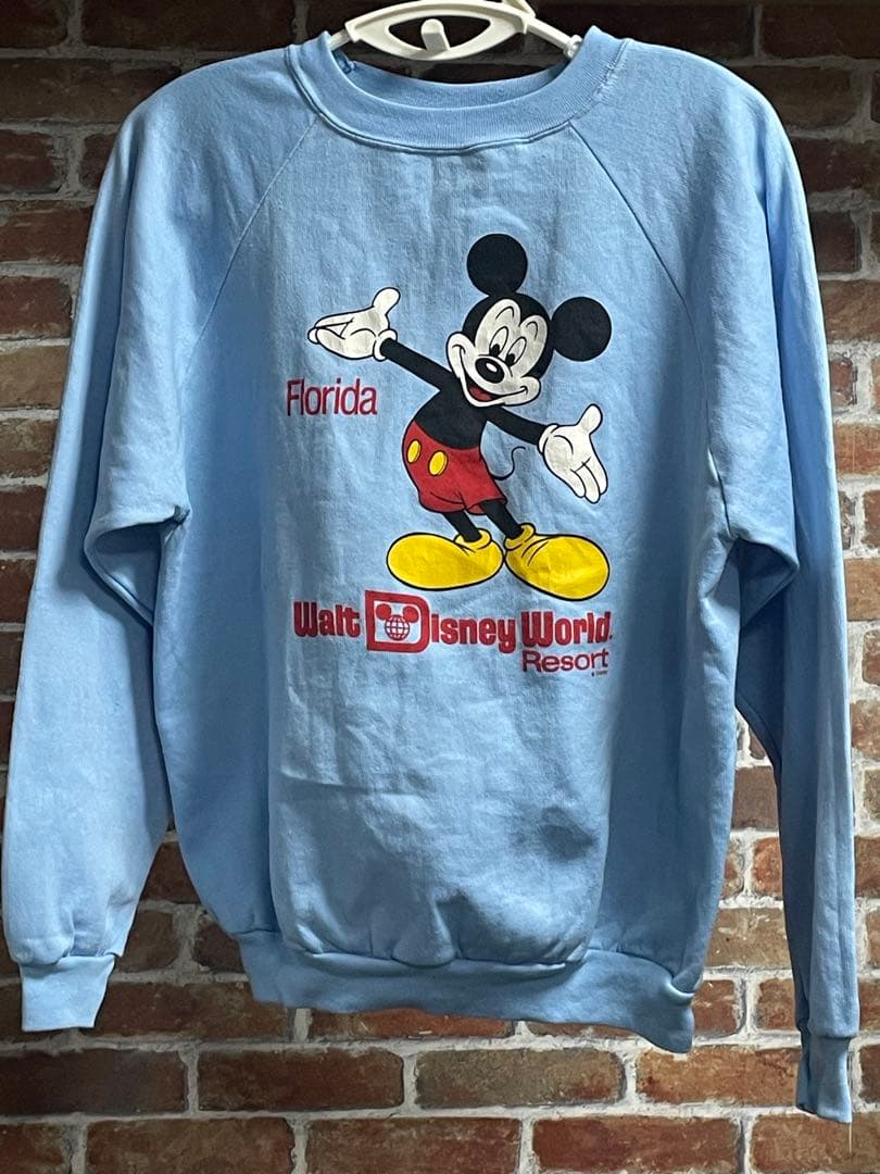 80's　USA製　Disney ディズニー　ミッキー　ラグランスウェット　L 80s 90s 80年代 90年代 ディズニー ミッキー・マウス 水色 ライト