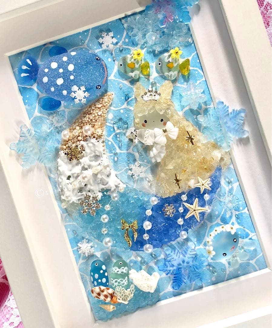 海のお月様とウミウシ姫 クリスマス インテリア アクアリウム シーグラスアート 🌈シーグラスアート 海のクリスマス✨ シーグラスのキラキラブルー