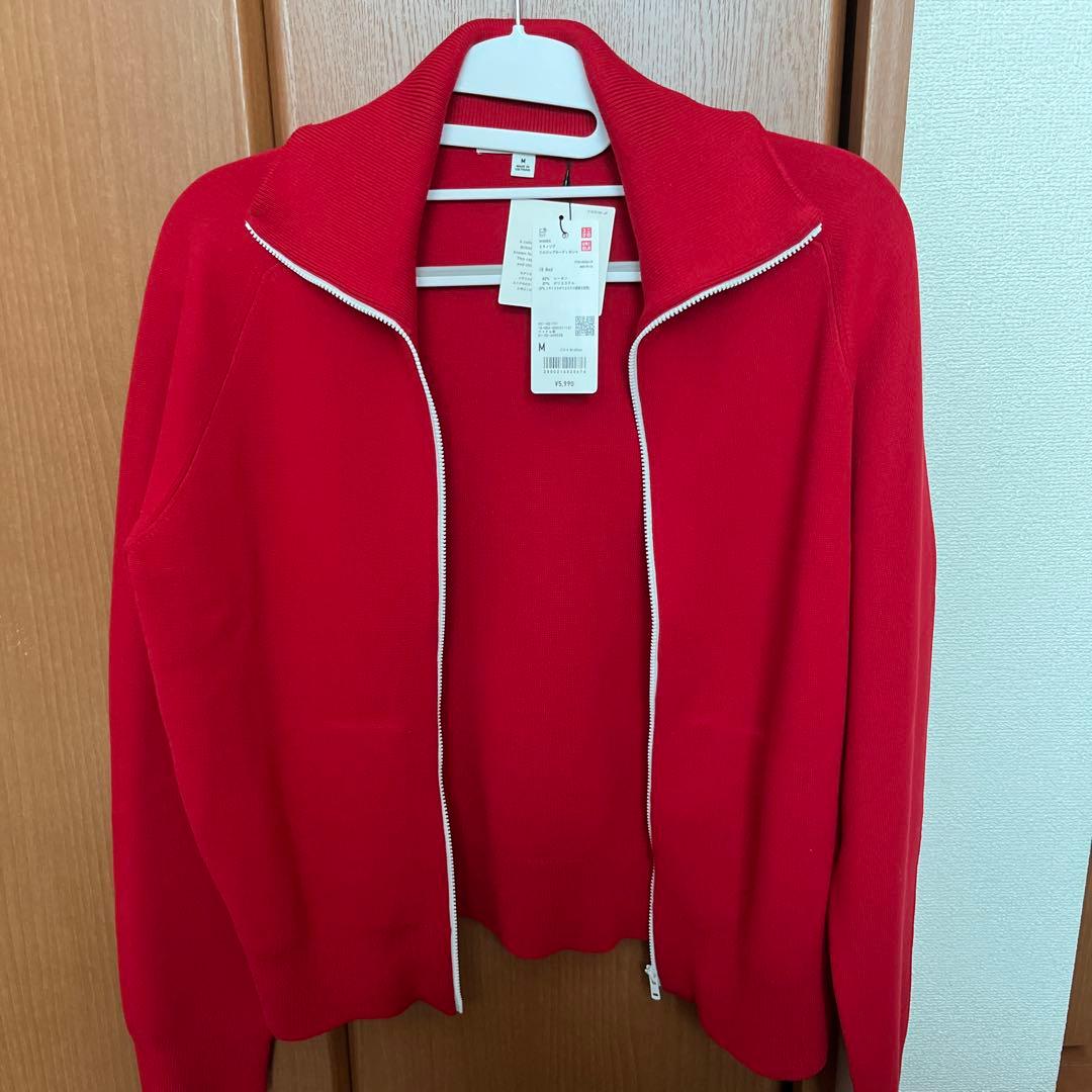 UNIQLO C ミラノリブフルジップカーディガン レッド 赤 M - メルカリ