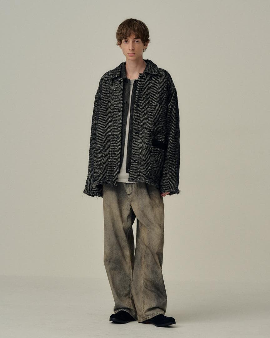 ANCELLM DAMAGE WOOL HERRINGBONE COVERALL - メルカリ