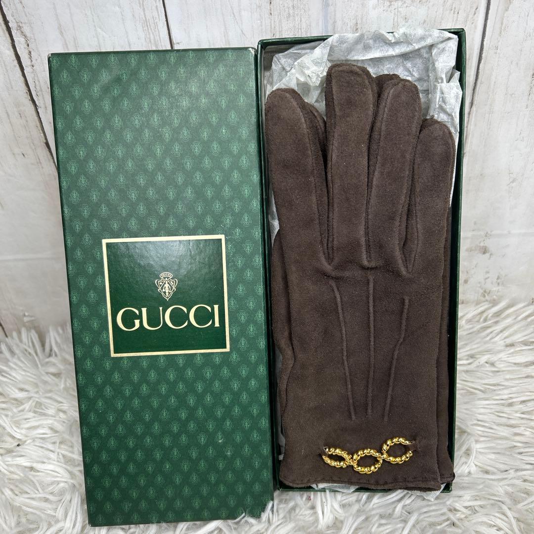 GUCCI 手袋　グローブ　ホースビット　スエード　ブラウン　レディース ホースビット レザー ブラウン グローブ 手袋|古い買取実績|キズ・汚れ