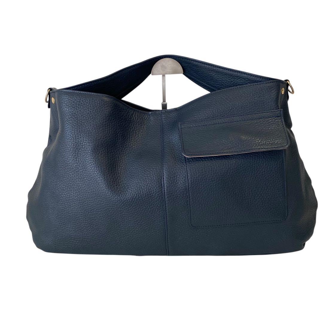 極美品 アタオ エルヴィ A4可 2way ショルダーバッグ ネイビー レザー