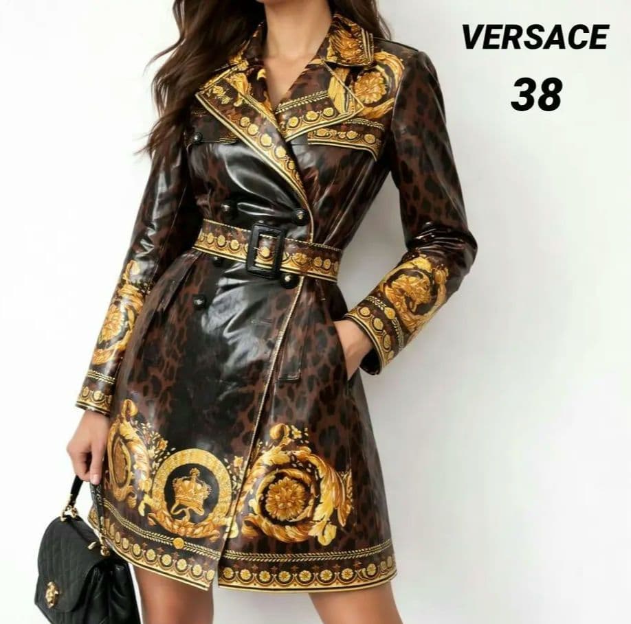 38★VERSACE バロック×レオパード ベルト付 トレンチコートレインコート ＆soiree（アンドソワレ） トレンチコート コート ウエストベルト付き