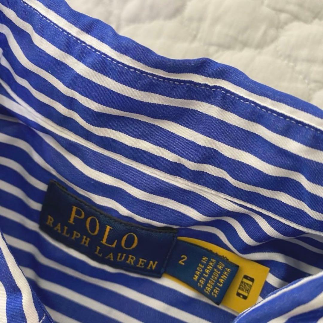 ポロラルフローレン シャツワンピース ストライプ リボンベルト ブルー