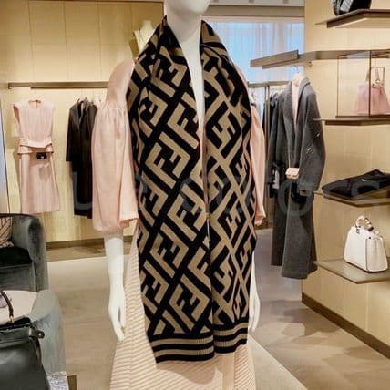 FENDI ウール混紡 ロングスカーフ FFスカーフ ウール ブラウン | Fendi