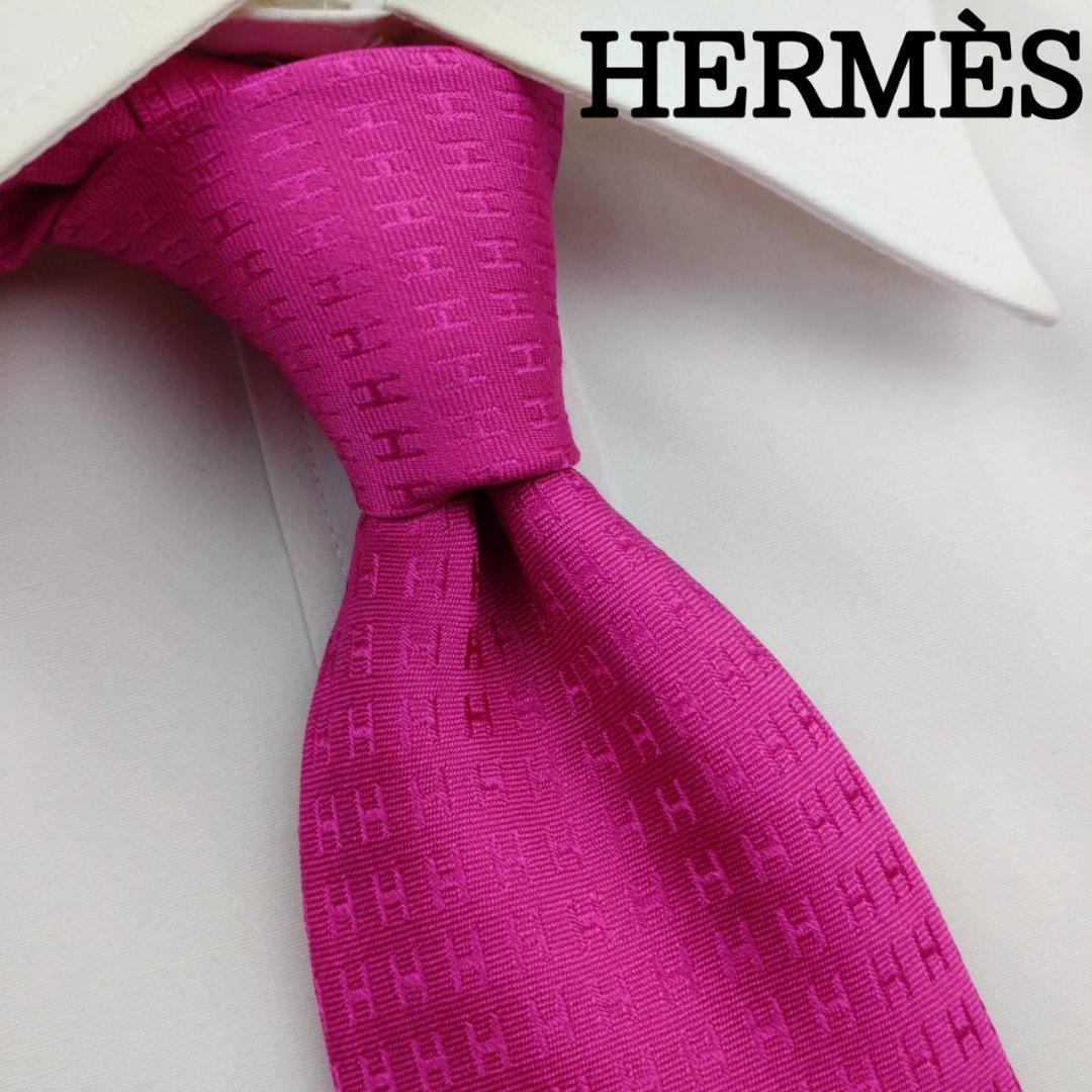 エルメス 高級シルクネクタイ ファソネ柄 ショッキングピンク - メルカリ