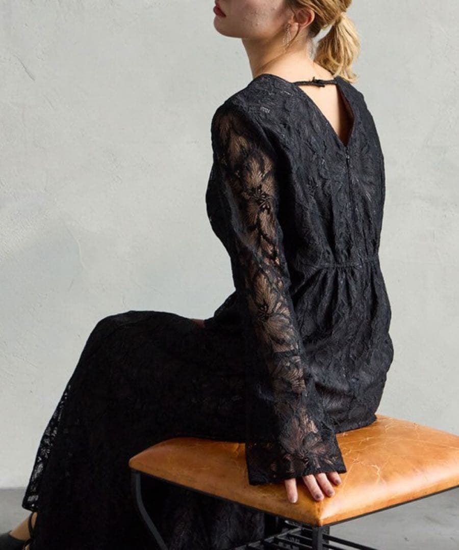 新品タグ付き ブラックレースロングドレス M/L】総レースロングドレス（ブラック）DPSET0426のレンタルページ