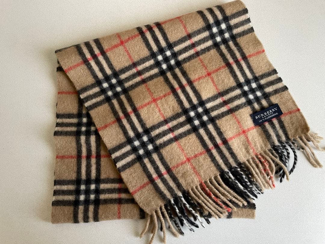 BURBERRY カシミヤ　チェックマフラー　バーバリー　傷汚れ無　美品　即決◎ バーバリー BURBERRY カシミヤ ビッグチェックマフラー （ASH ROSE