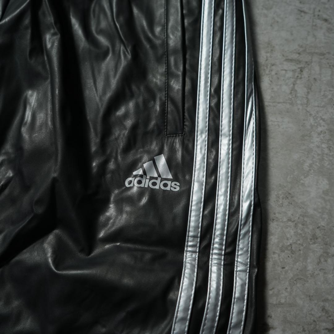 ほ*様 00s adidas レザー調 トラックパンツ コーティング ブラック