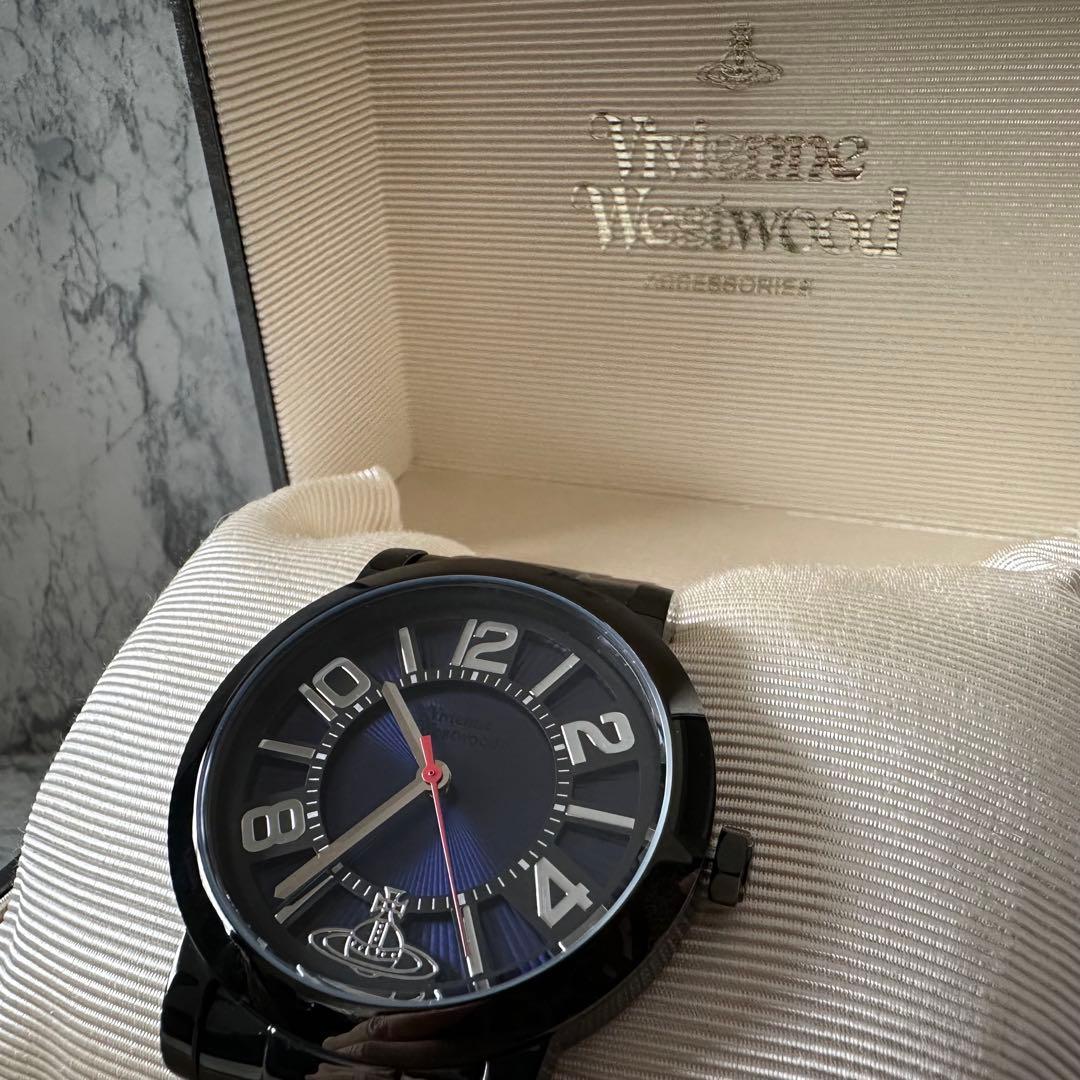 未使用 Vivienne Westwood VW-23A6 ブラック×ネイビー Vivienne Westwood Watch CAGEⅡLeather Black Japan made VW23E9-32