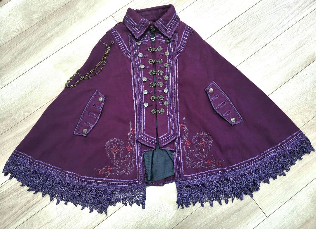 Ozzon 薔薇刺繍ポンチョ マント Ozz oneste / 薔薇刺繍マント 黒 Y-25-12-19-061-OO-JA-SZ-ZTC068