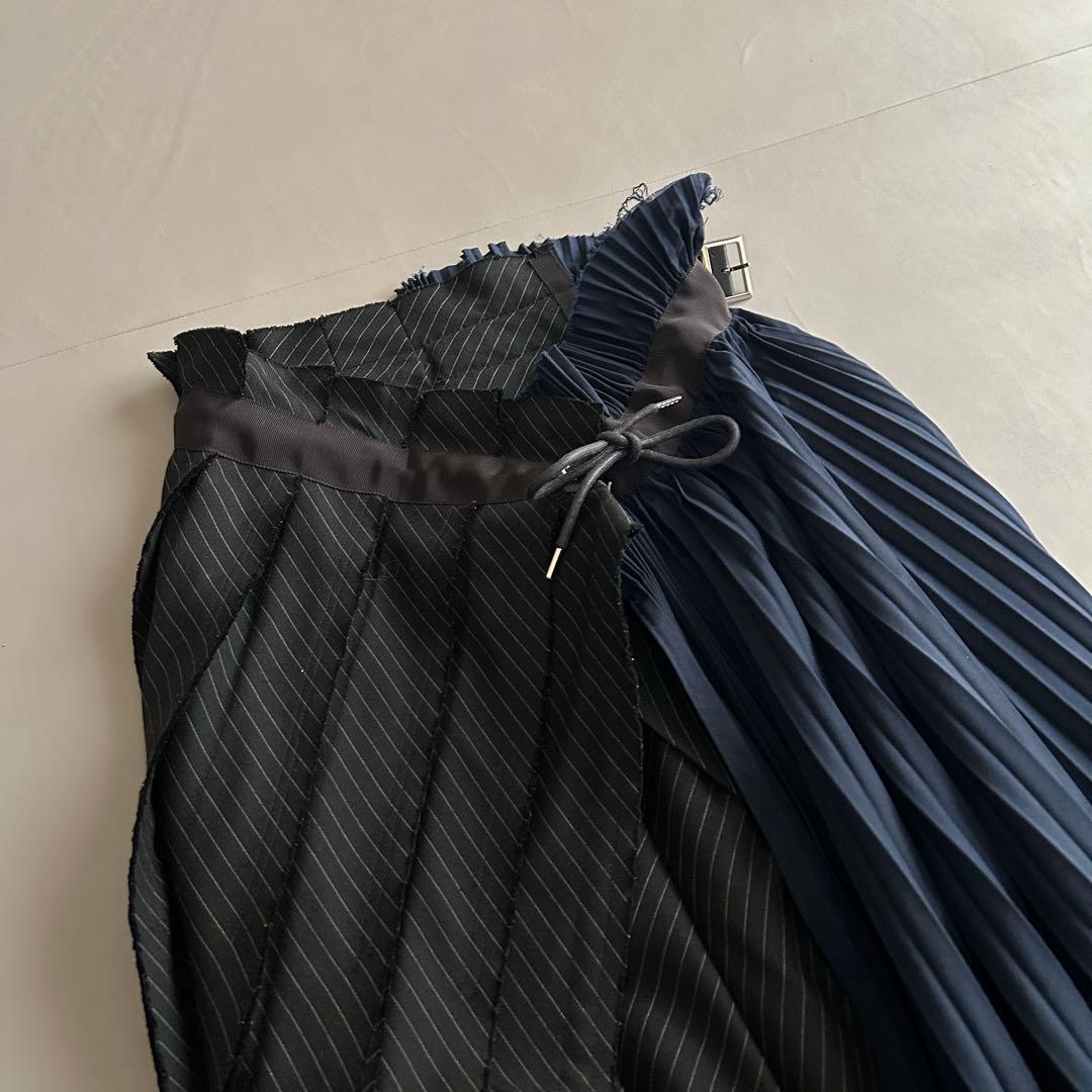 sacai サカイ ドッキング アシンメトリー プリーツ ラップスカート