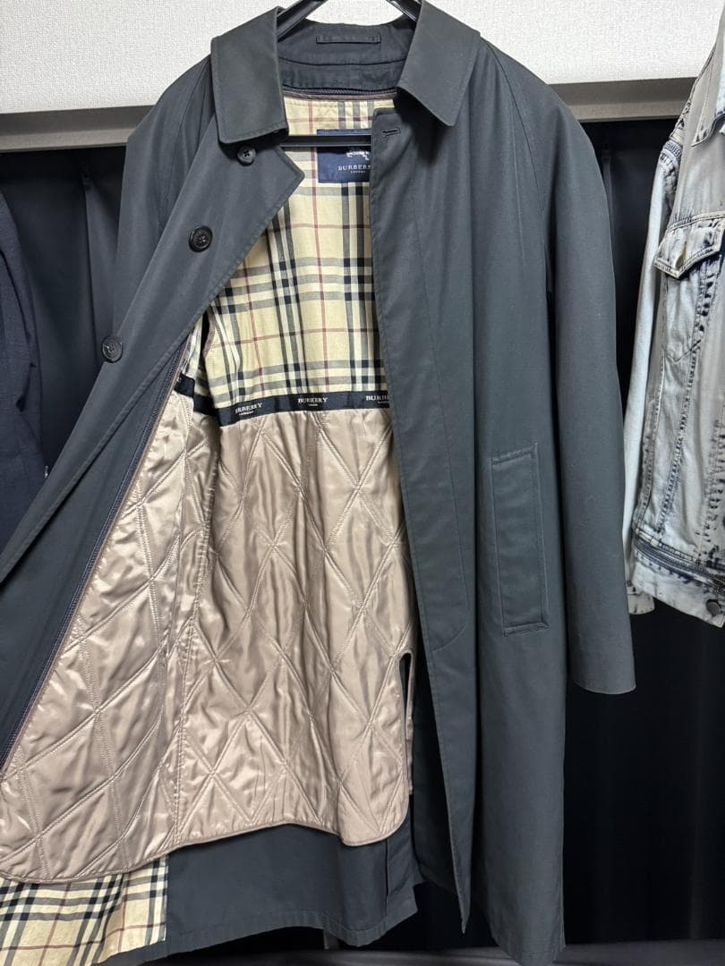 Burberry　バーバリーロンドン　ブラック　ステンカラーコート　ライナー付き BURBERRY（バーバリー） ロングコート チェック 8084218 48サイズ