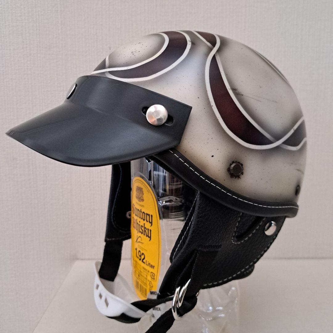 ショーティヘルメット　ポリヘル レッドブラウンリボン塗装エイジング SHOEI 送料無料 純正シールド付 SHOEI HONDALINE HAWK MAROON 56cm