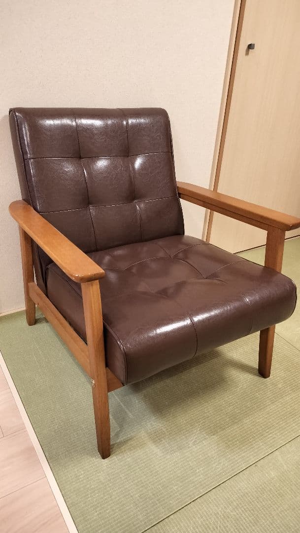 ブラウン 合成皮革 1人掛けソファ 1人掛け]ソファ｜木肘 スチール 合皮 レトロヴィンテージ風 通販