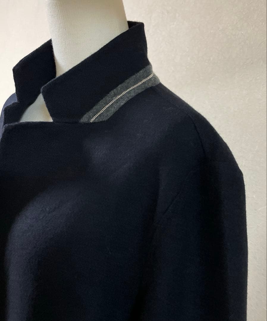 お値下げ‼️ブランベール ネイビー チェスターコート 襟ボールチェーン