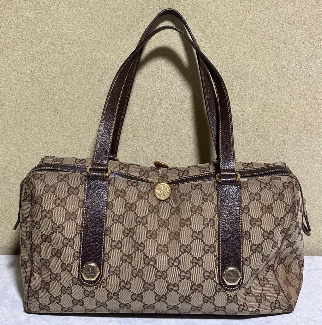 GUCCI ハンドバッグ GG柄 キャンバス生地 茶色 90 グッチトートバッグ ハンドバッグ GG柄 キャンバス jp6｜Yahoo