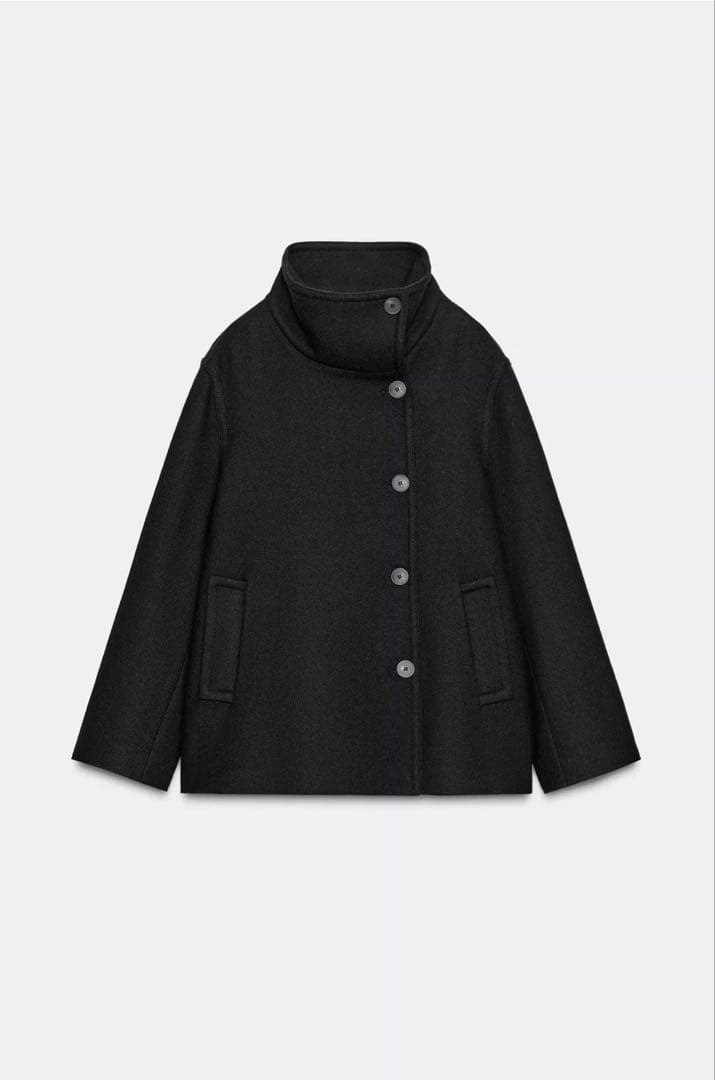 ZARA ブラック ウール混紡 ピーコート M ZARA - 【完売】ザラ ZARA コート ウール ロング ピーコートの通販 by