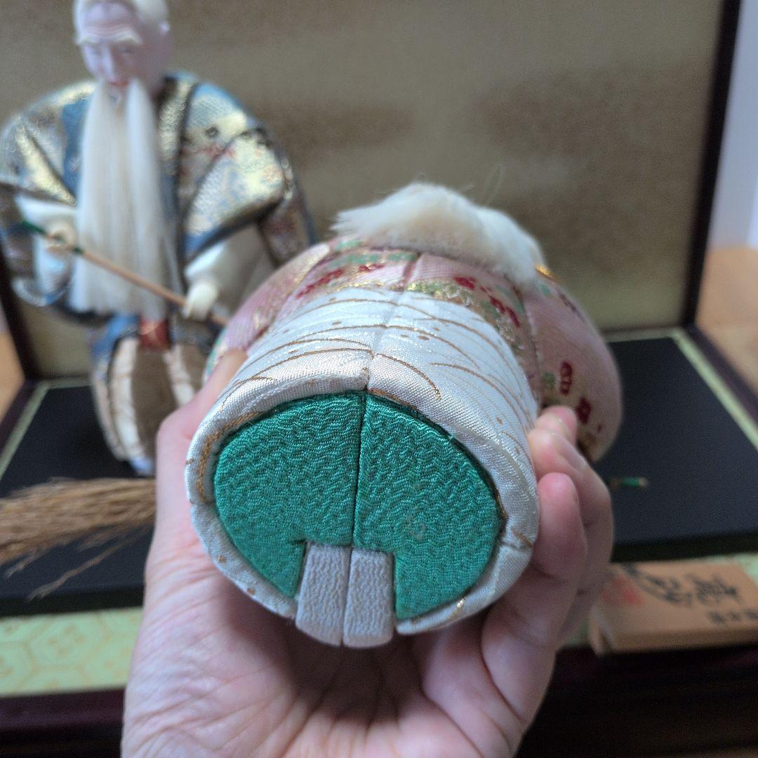 正絹本頭 高砂人形 雄山作 伝統的日本人形 置物 ガラスケース付き