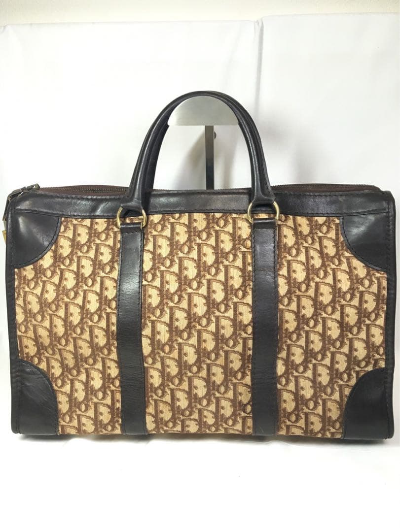 ディオール　ヴィンテージ　トロッター柄　ボストンバッグ　ハンドバッグ Dior ディオール ヴィンテージ トロッター ネイビー ベージュ