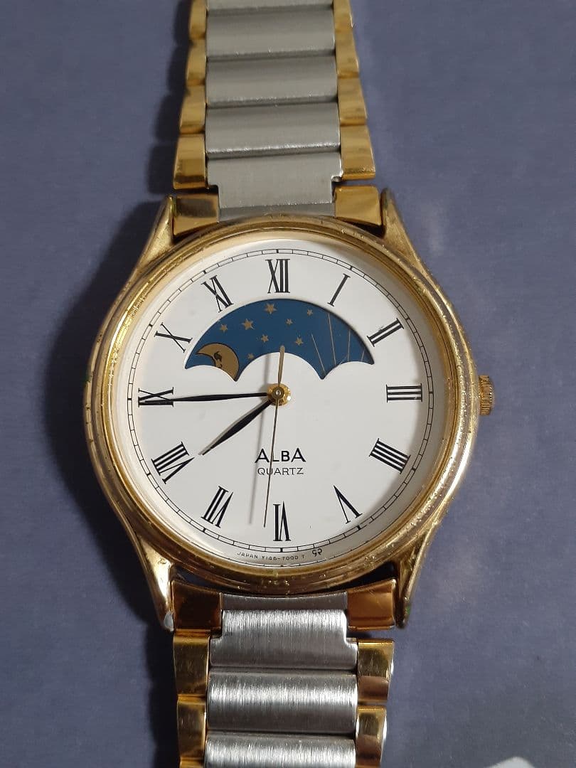 稼働品 SEIKO ALBA ムーンフェイズ サン&ムーン Y145-7000 VINTAGE SEIKO ALBA SUN AND MOON Ref. Y145-7000 Quartz movement Cal