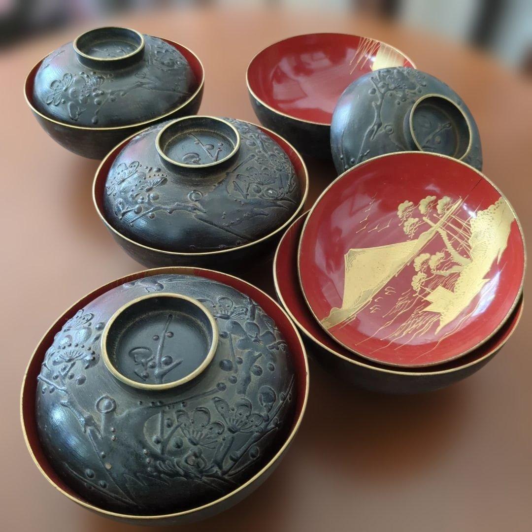 今ちゃん　骨董　お椀　会津塗　鉄錆塗り螺鈿　10つ 会津塗 鉄錆汁椀 | 漆と会津の物語