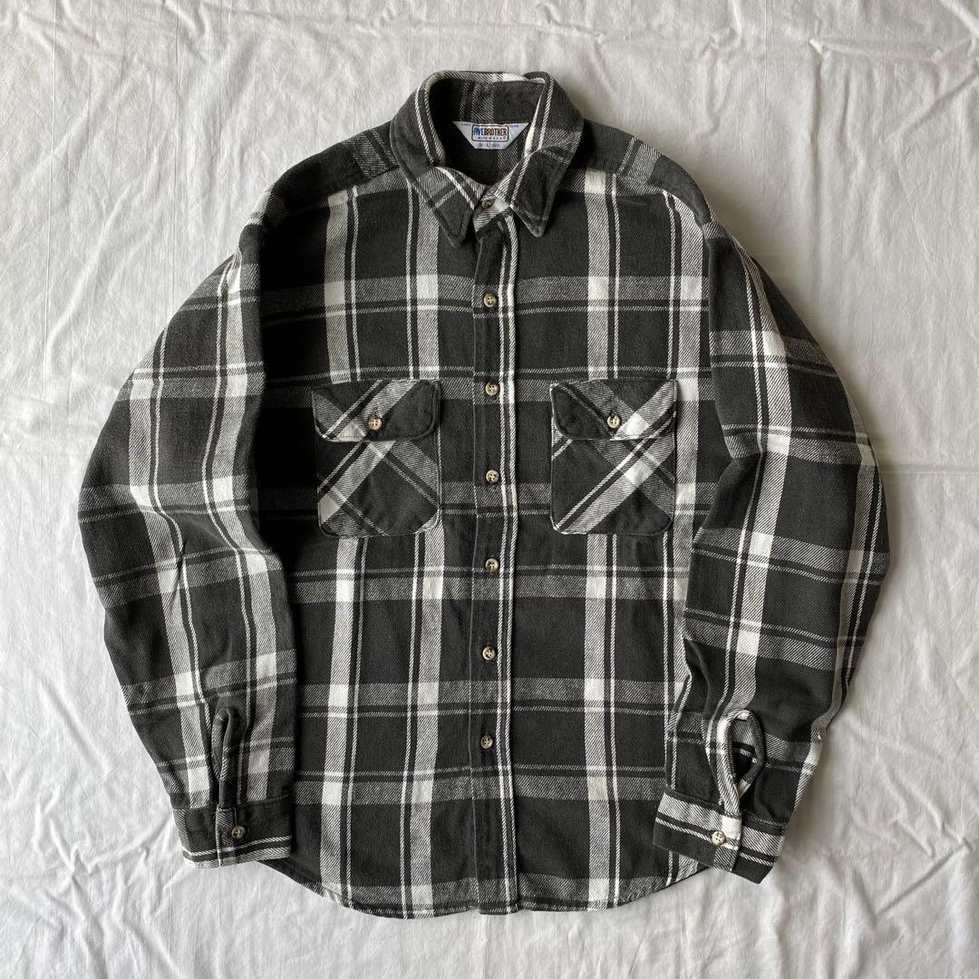 80s FIVE BROTHER ヘビーネルシャツ 黒 白 - メルカリ