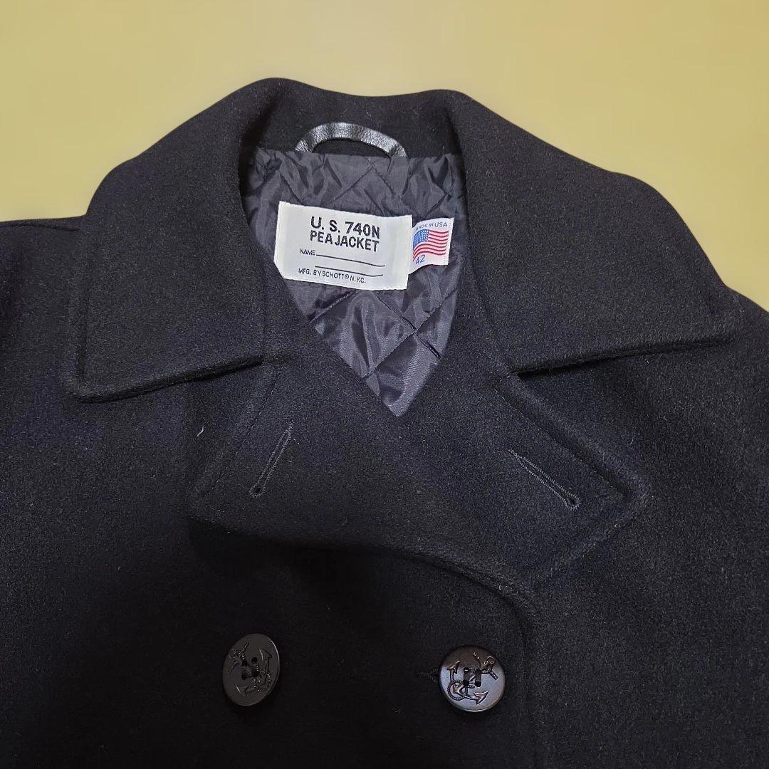 新品同様 USA製 schott U.S.740N ピーコート 42 XL 黒