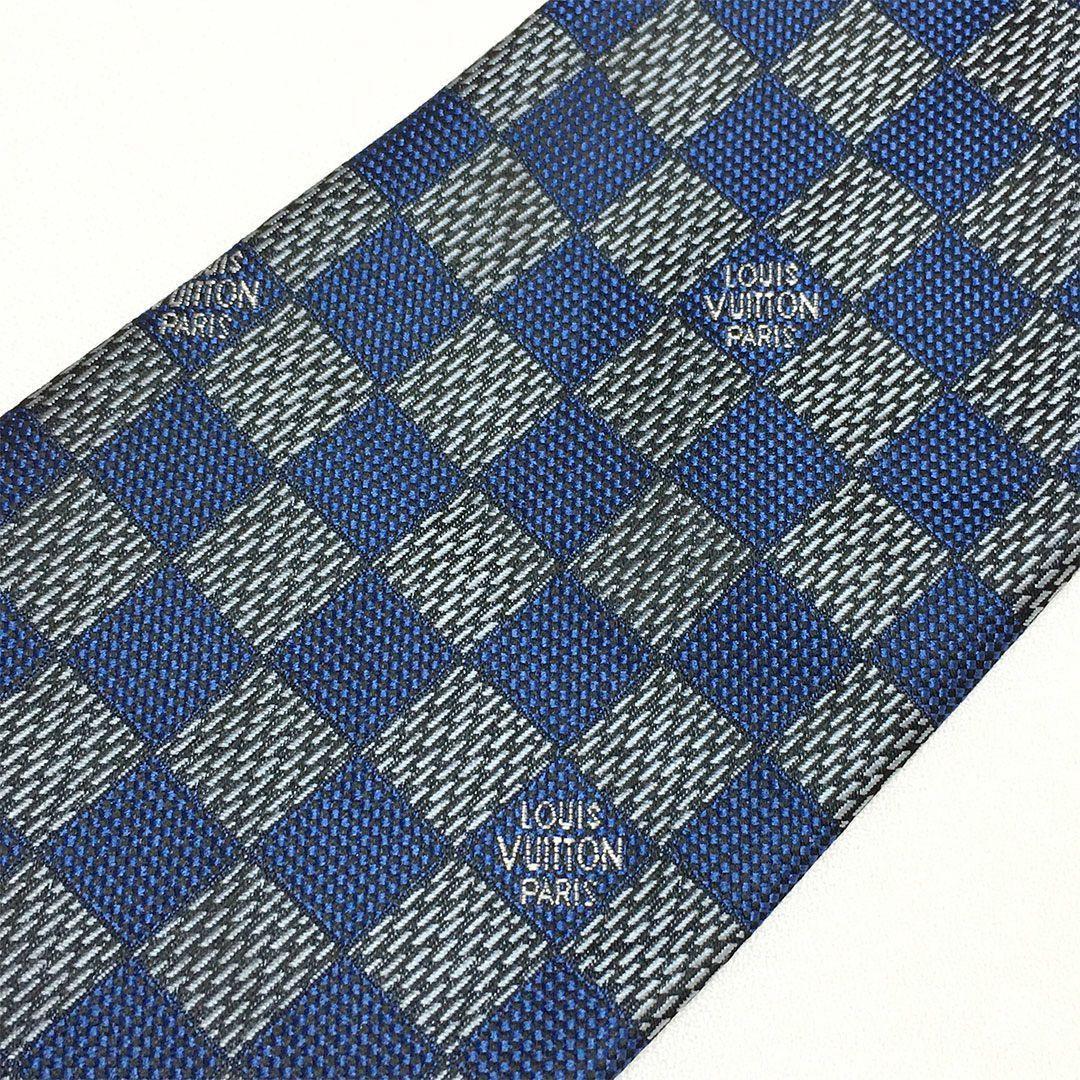 未使用級 ルイヴィトン Louis Vuitton ネクタイ ブルー ダミエ - メルカリ