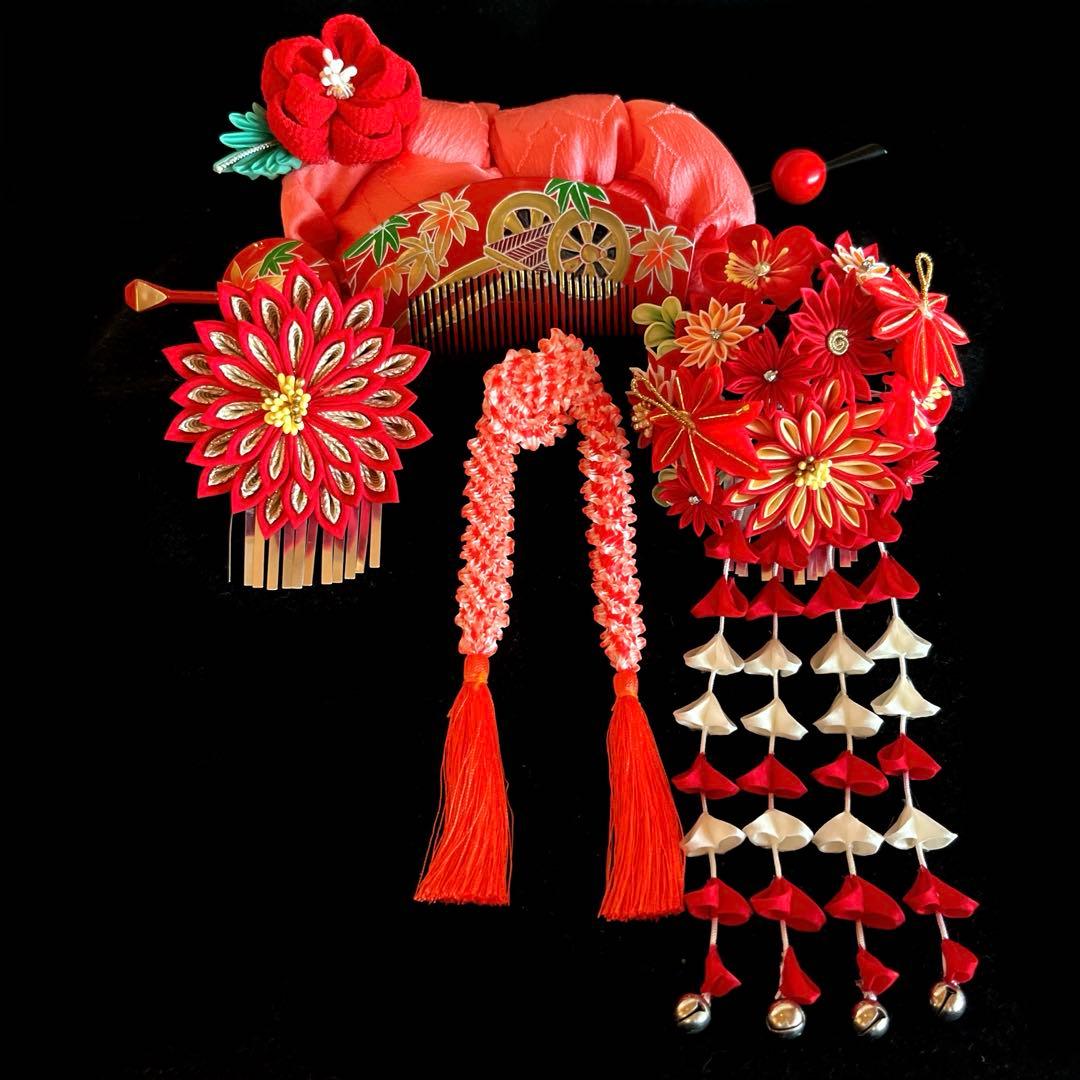 専用です。 日本髪 髪飾り 七五三(7歳)～成人式 (赤) 七五三7歳髪飾り白/赤A】かのこ/ちんころ/日本髪ヘアアレンジ/四つ身