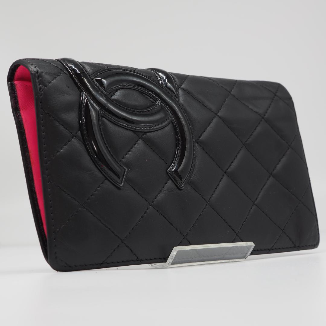 定番人気】CHANEL シャネル カンボンライン 長財布 黒×ピンク - メルカリ