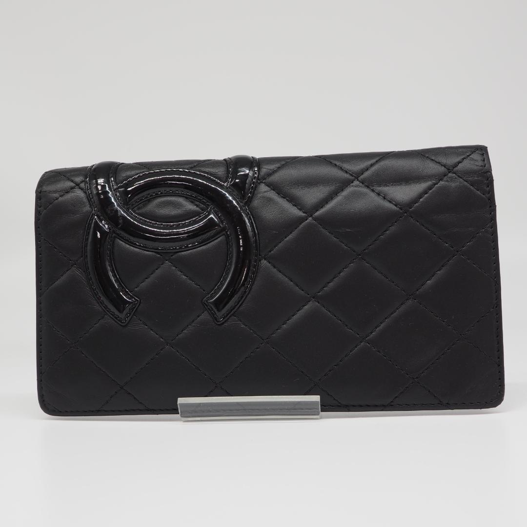 定番人気】CHANEL シャネル カンボンライン 長財布 黒×ピンク - メルカリ