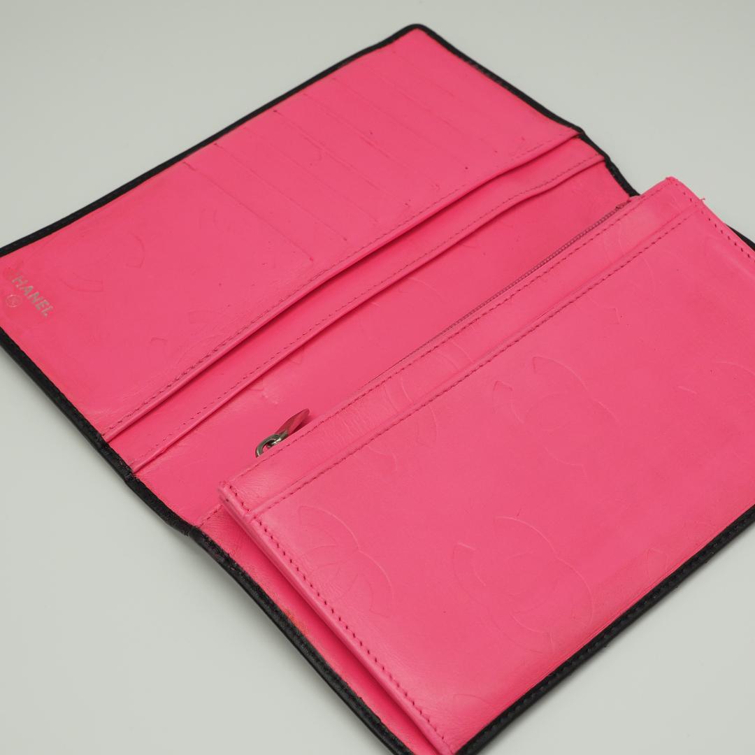 定番人気】CHANEL シャネル カンボンライン 長財布 黒×ピンク - メルカリ