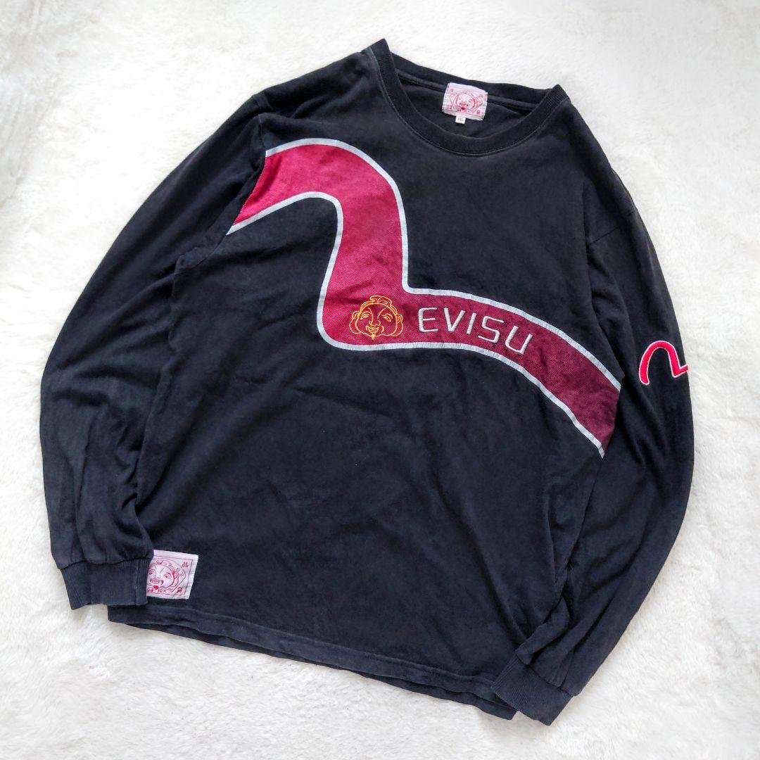入手困難 完売品 EVISU デカロゴ 恵比寿さん 刺繍 ロンT ブラック
