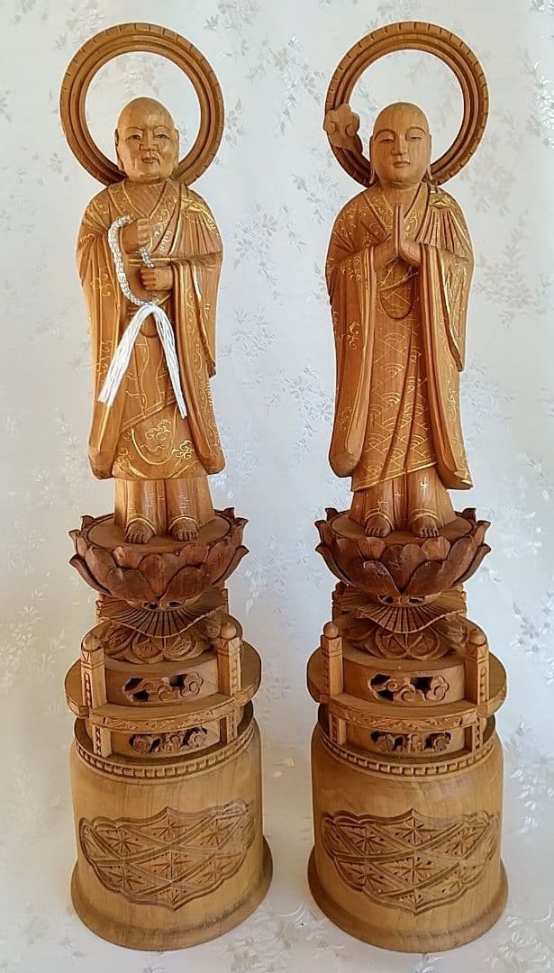 法然上人立像・善導大師立像 4.5寸 木彫 仏像 仏像 浄土宗 善導大師・法然上人 4.5寸 木製彩色 高さ30.8×幅8.3
