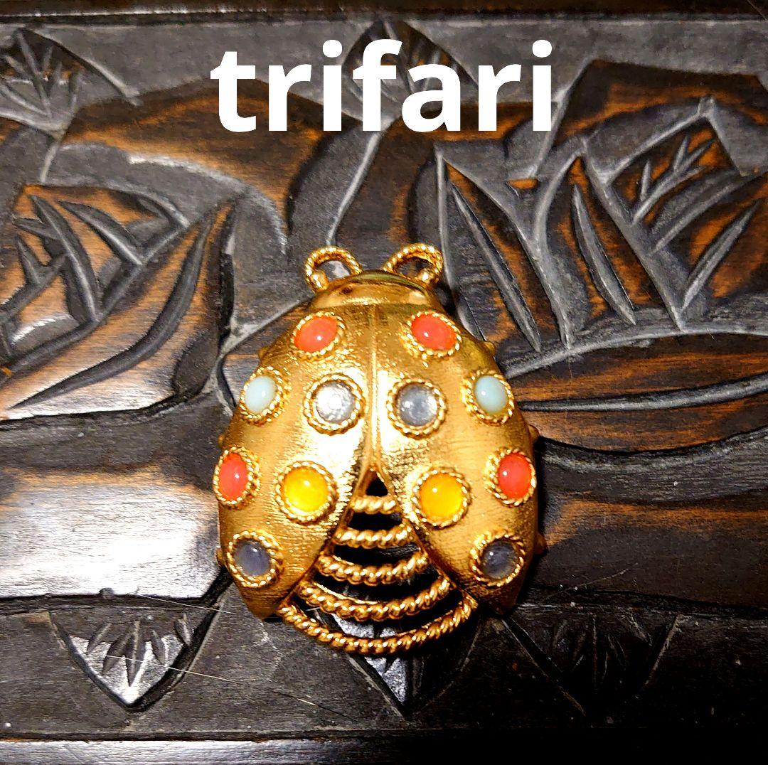 レア ヴィンテージ trifari トリファリ ゴールド てんとう虫 ブローチ TRIFARIトリファリ ゴールド リーフ てんとう虫 ブローチ