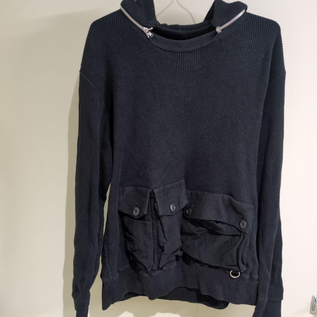 undercoverism サーマルジップ　ミリタリーポケット付き黒パーカー M m:rex】ミニ恐竜刺しゅうフードZIPパーカー｜DOUBLE NAME ダブルネーム