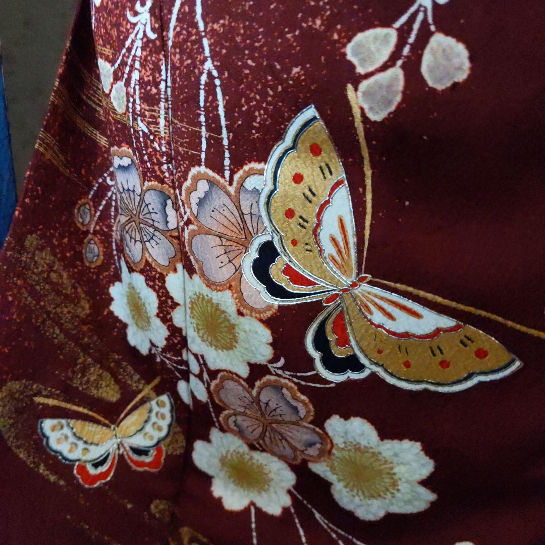 351華やぎ【桜蝶 紺色×ワイン色】【振袖6点フルセット】卒業謝恩会