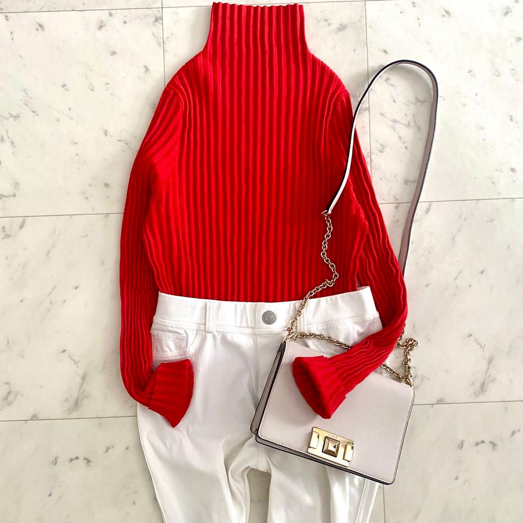 美品 アドーア ADORE クリアドライリブニット オレンジレッド 38 アドーア ADORE ◇パイルニットプルオーバー （レッド