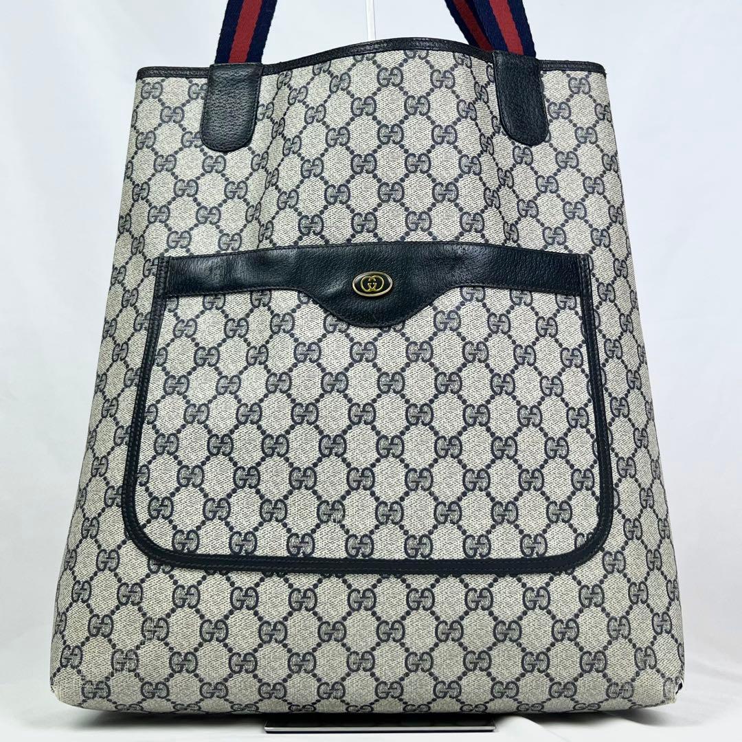 GUCCI トートバッグ GGスプリーム PVC シェリーライン ネイビー