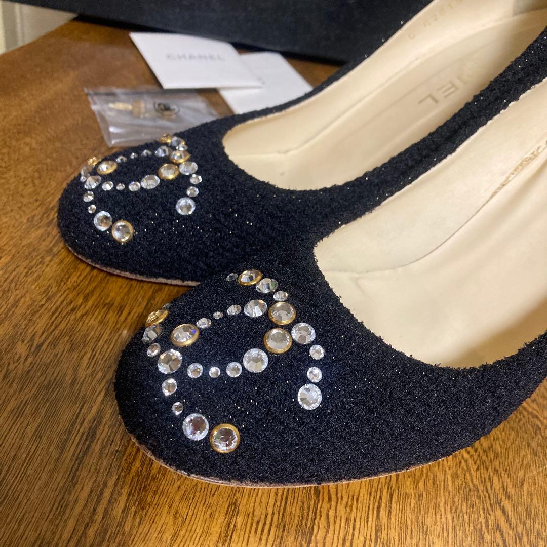 CHANEL パンプス ☆ココマーク ラインストーン、ツィード、38.5サイズ