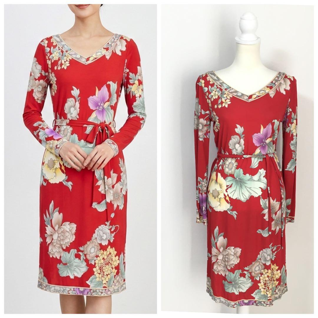 美品 LEONARD レオナール ストレッチ ワンピース ベルト付 - メルカリ