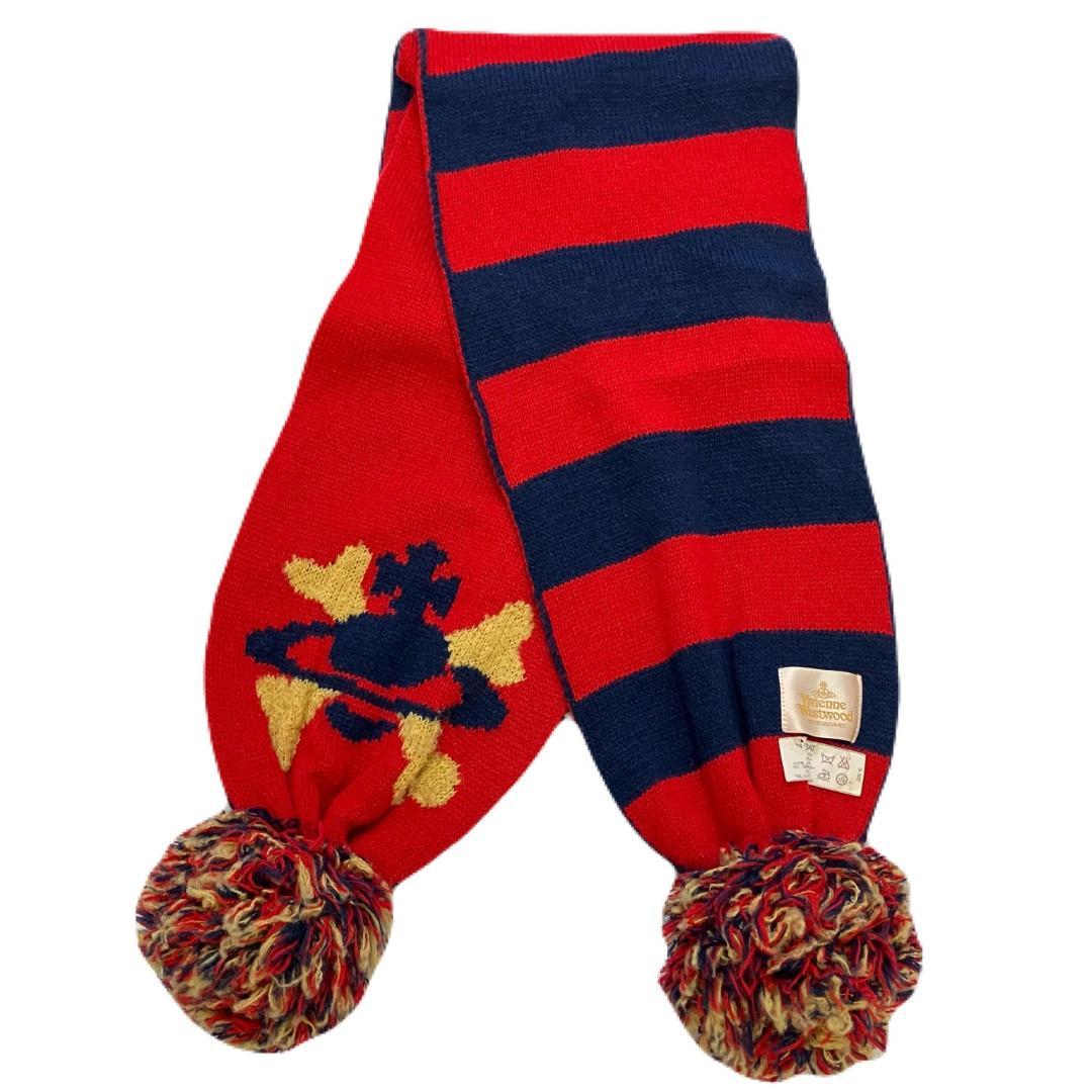 ヴィヴィアンウエストウッド ニット マフラー ボーダー オーブ ポンポン Vivienne Westwood ヴィヴィアン ウエストウッド マフラー ポンポン