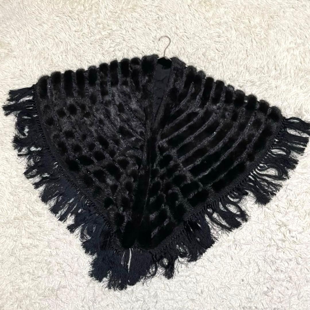 14371✨サガミンク 金サガ ポンチョ ケープコート フリンジ ビジュー Merfirge 爆買 ポンチョ ケープ カシミヤ ウール SAGA フォックス