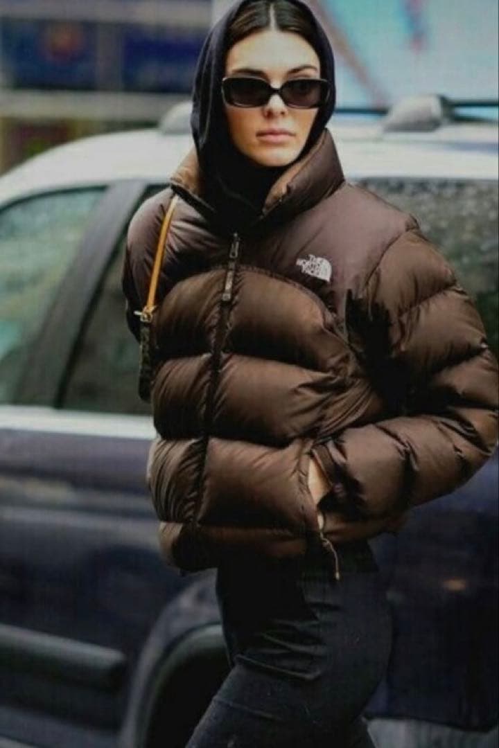 おまけつきノースフェイスダウンブラウン700ヌプシケンダル 極美品！】ケンダル・ジェンナー着用 ヌプシ ダウン ブラウン 茶色 S